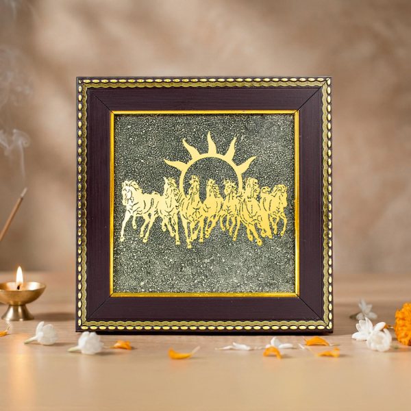 Vastu 7 Horses on Raw Pyrite Frame
